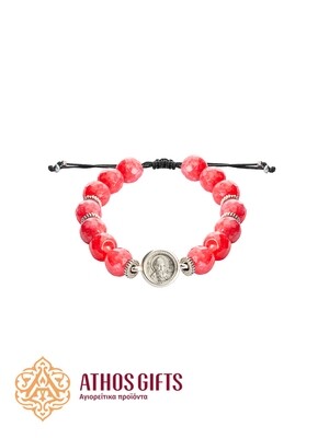 Agate bracelet with Saint Spyridon silver icon