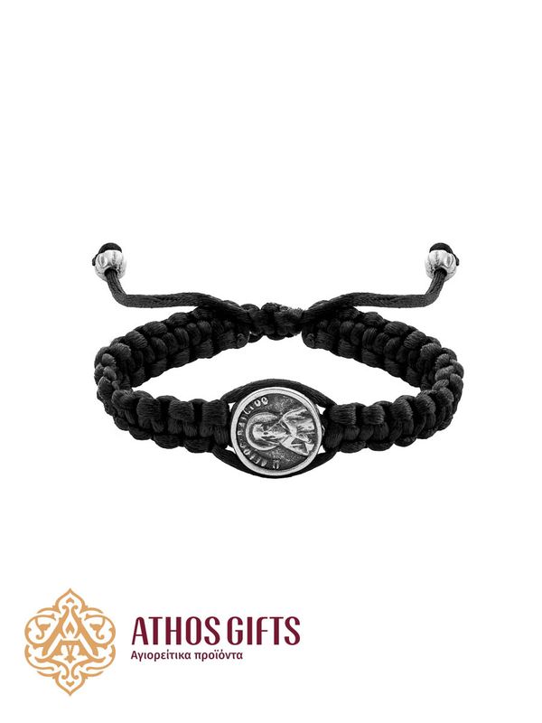 Woven bracelet with a metal icon of Saint Paisios