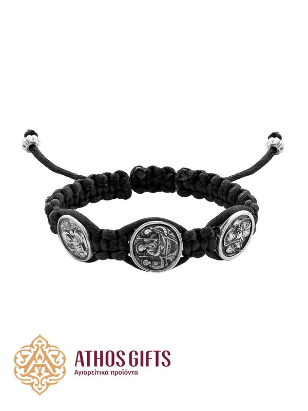 Woven bracelet with embossed metal images