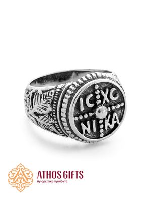 Sterling Silver Men&#39;s Ring ΙΣ ΧΣ ΝΙΚΑ