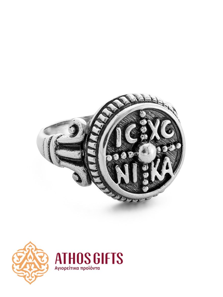 Sterling Silver Men&#39;s Ring ΙΣ ΧΣ ΝΙΚΑ