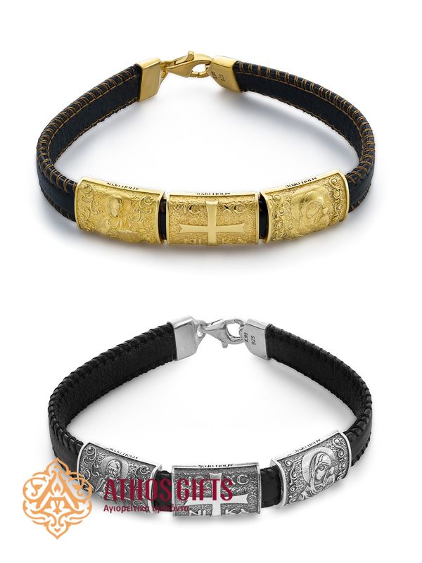 Leather Bracelet with Silver | ΙΣ ΧΣ ΝΙΚΑ
