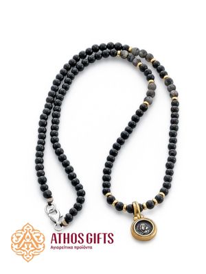 Onyx &amp; Labradorite Necklace with Silver Icon
