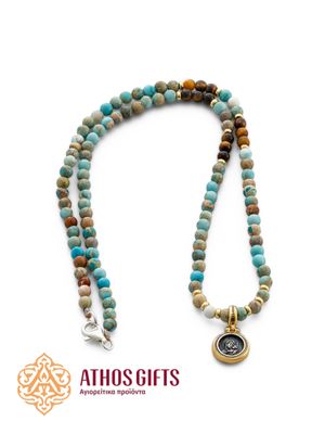 Snake Skin Jasper &amp; Τiger&#39;s Εye Necklace with Silver Icon