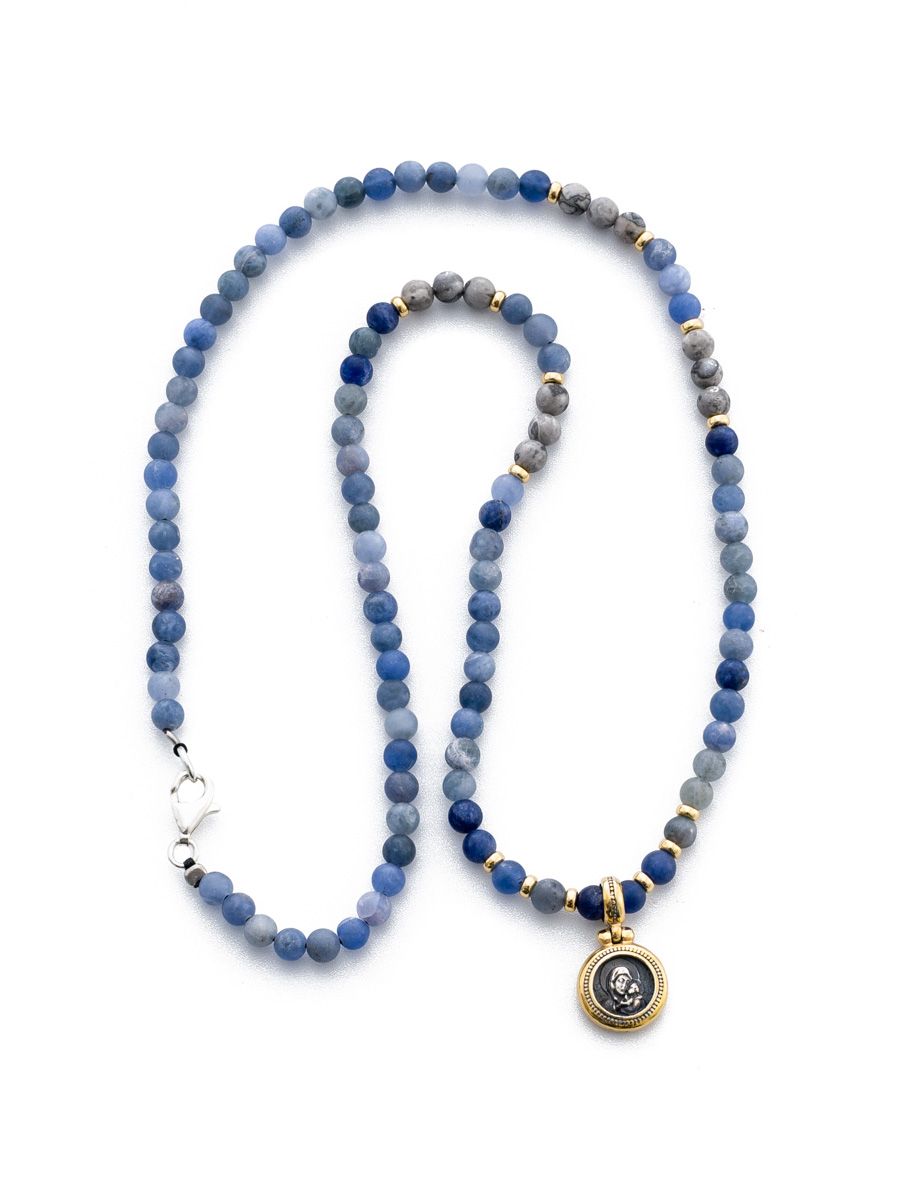 Sodalite &amp; Labradorite Necklace with Silver Icon