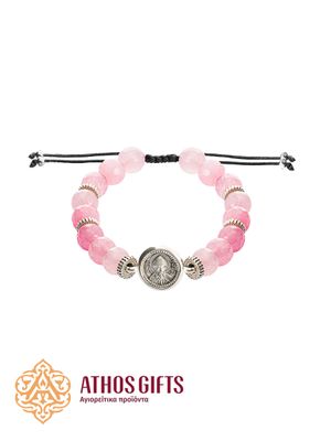 Agate bracelet with Saint Spyridon silver icon
