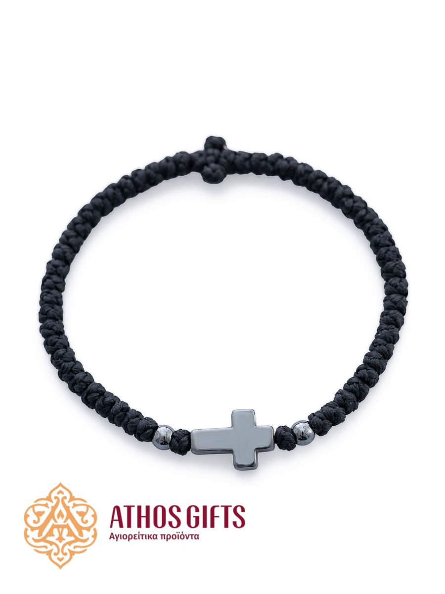 Braided Bracelet with Hematite Cross