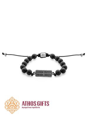 Black Stone Bracelet with Silver ΙΣ ΧΣ ΝΙΚΑ