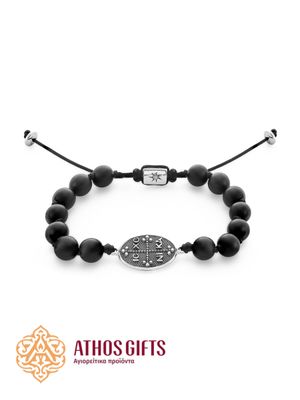 Black Stone Bracelet with Silver ΙΣ ΧΣ ΝΙΚΑ