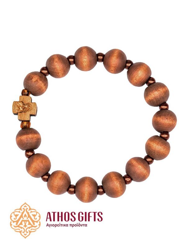 Wooden bracelet with a cross and beads, made by Athonite monks.
