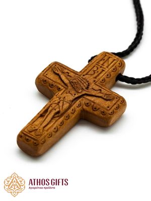 Hand-carved wooden pectoral cross made by the monks of the Koutloumousiou Monastery