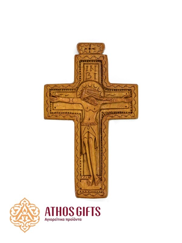 Hand-carved wooden pectoral cross made by the monks of the Koutloumousiou Monastery