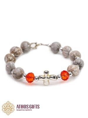 “Tears of the Mother of God” bracelet with red seed beads and a metal cross