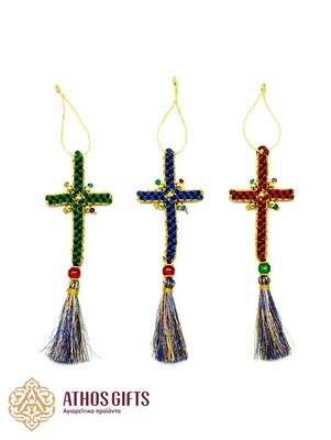 Braided car cross, handmade by monks of Mount Athos