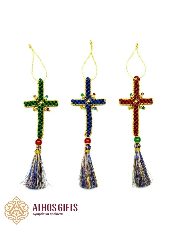 Braided car cross, handmade by monks of Mount Athos