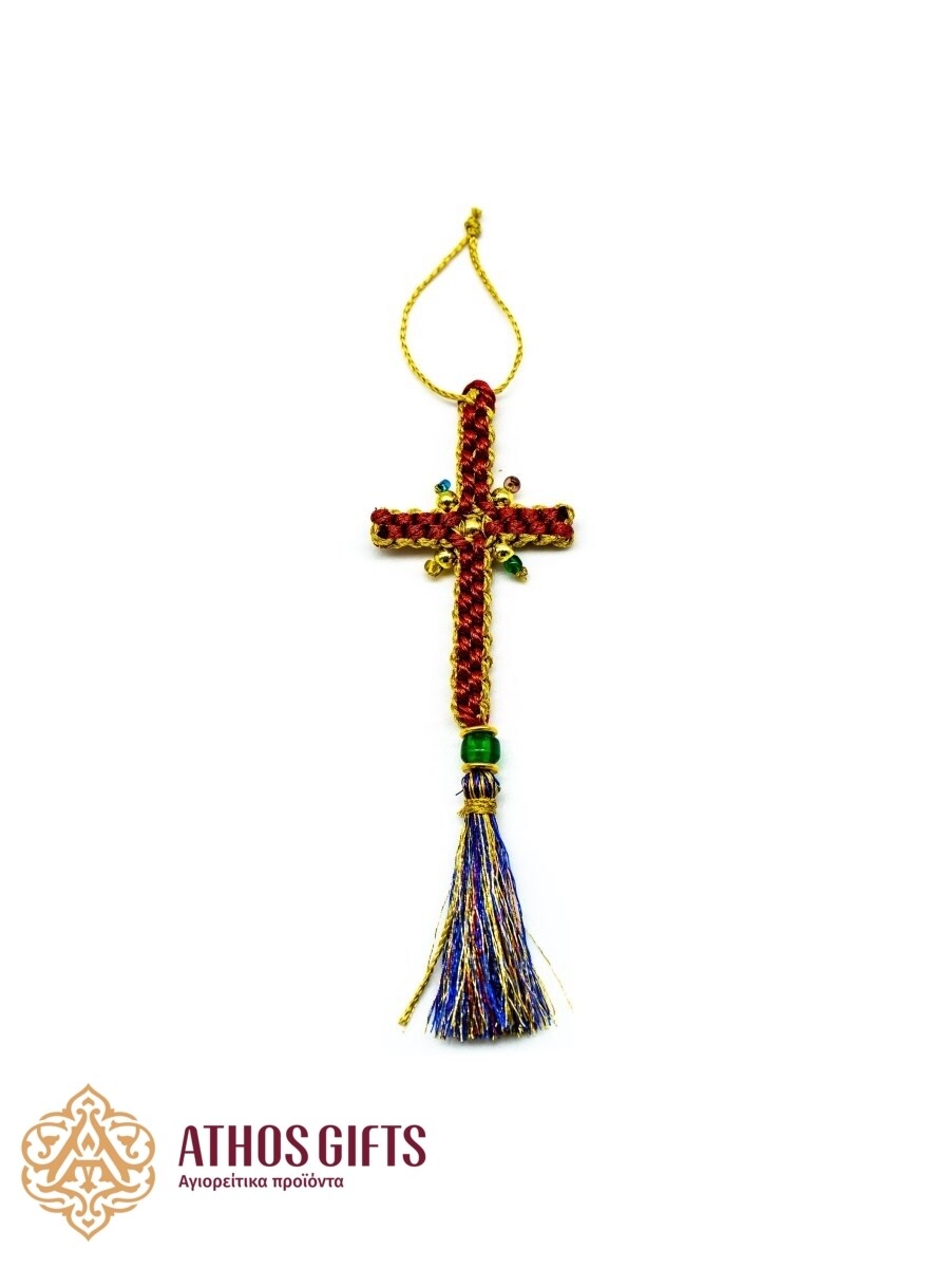 Knitted cross for the car, Color: Red