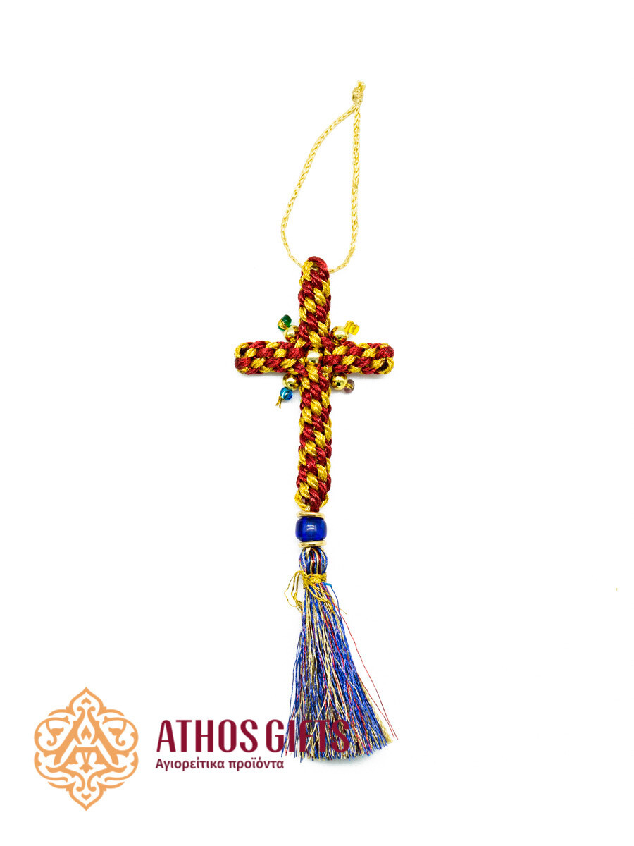 Knitted cross for the car, Color: Red