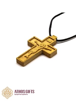 Hand-carved light wood pectoral cross made by the monks of the Cell of St. Demetrius on Mount Athos