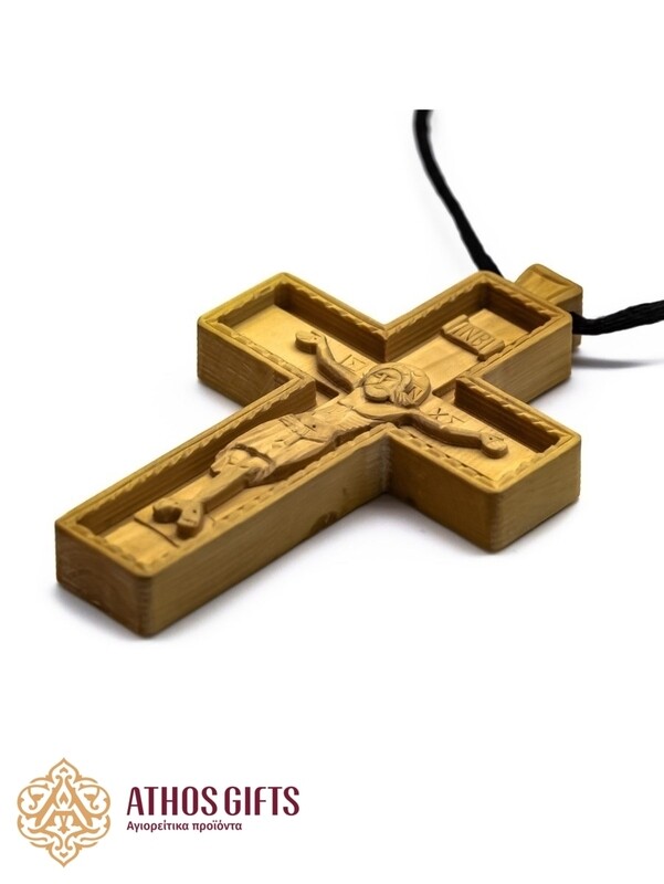 Hand-carved light wood pectoral cross made by the monks of the Cell of St. Demetrius on Mount Athos