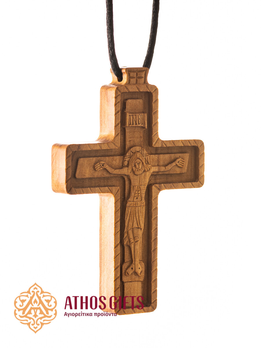 Handmade wooden neck cross, Color: Dark wood