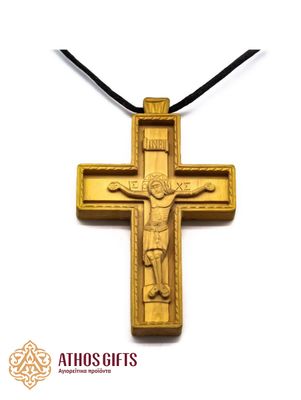 Hand-carved light wood pectoral cross made by the monks of the Cell of St. Demetrius on Mount Athos