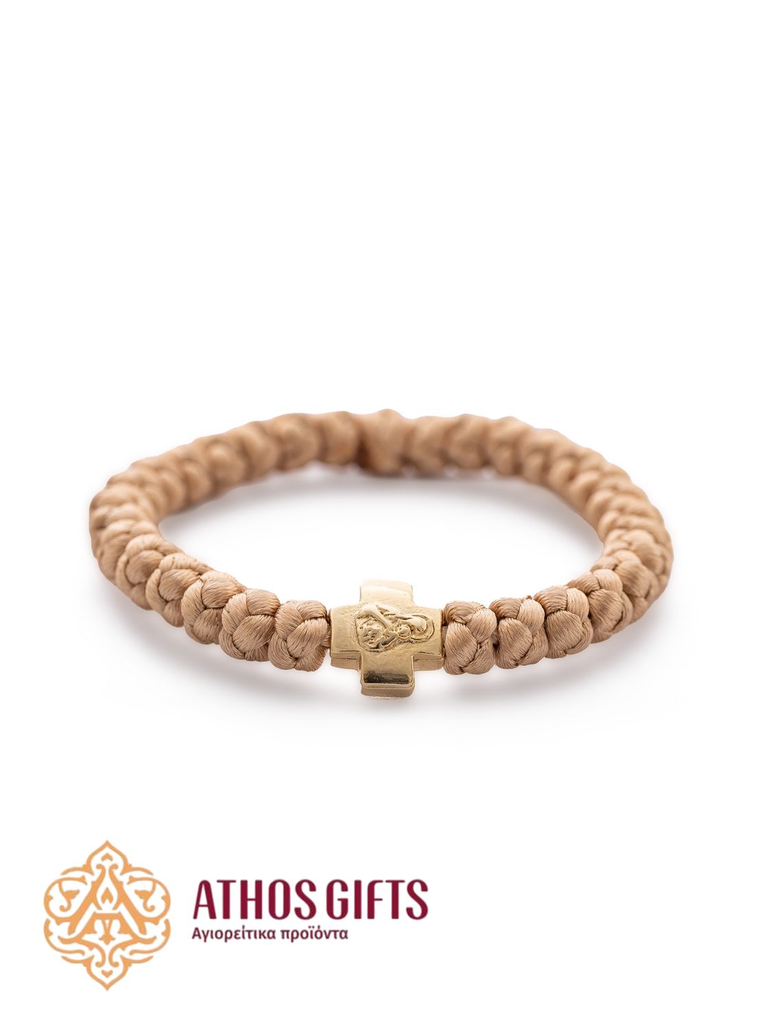 Handmade braided bracelet with cross, Color: Beige