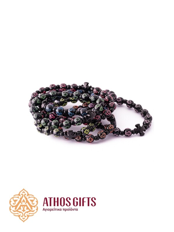 Handmade wooden bracelet with seed beads and cross