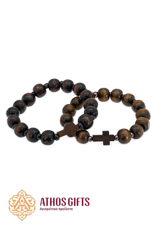 Orthodox wooden bracelets with a cross and beads, handmade by Athos monks