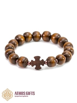 Orthodox Athos wooden bracelet with a cross and beads, made by Athos monks