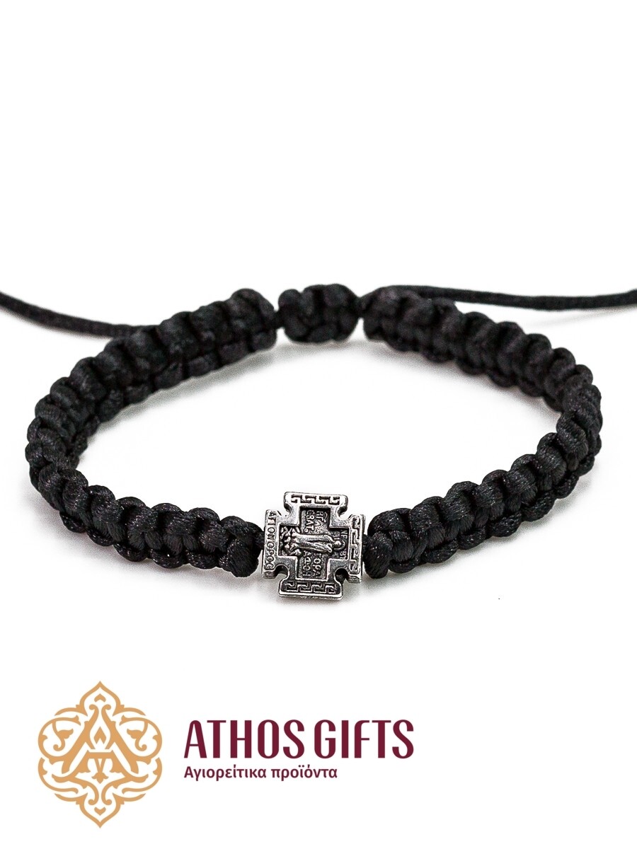 Braided bracelet with metal cross, Color: Black