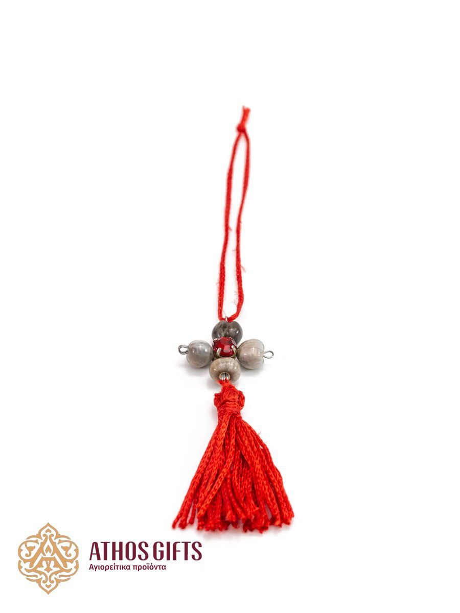 “Cross pendant ‘Tears of the Virgin Mary’ for a car with a red tassel”