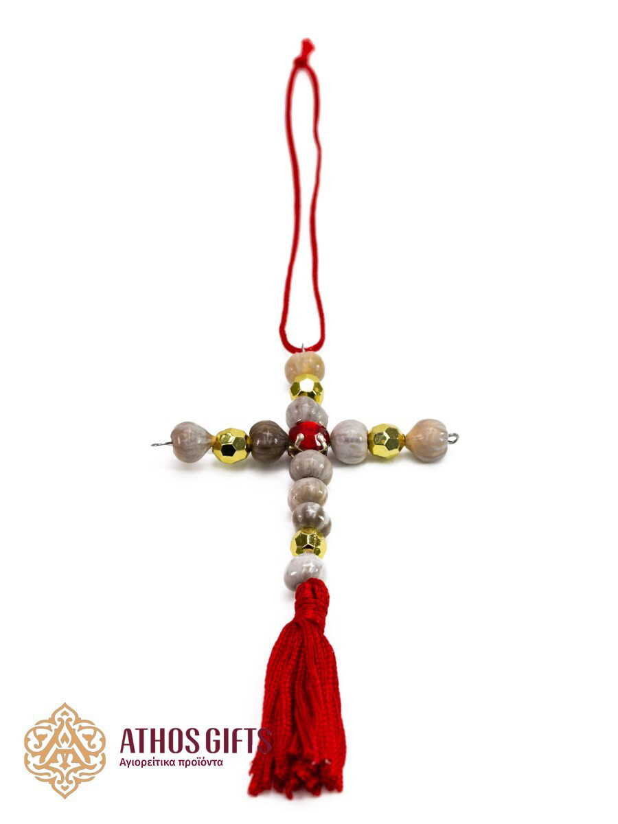 Tears of Virgin Mary cross for the car, Color: Red