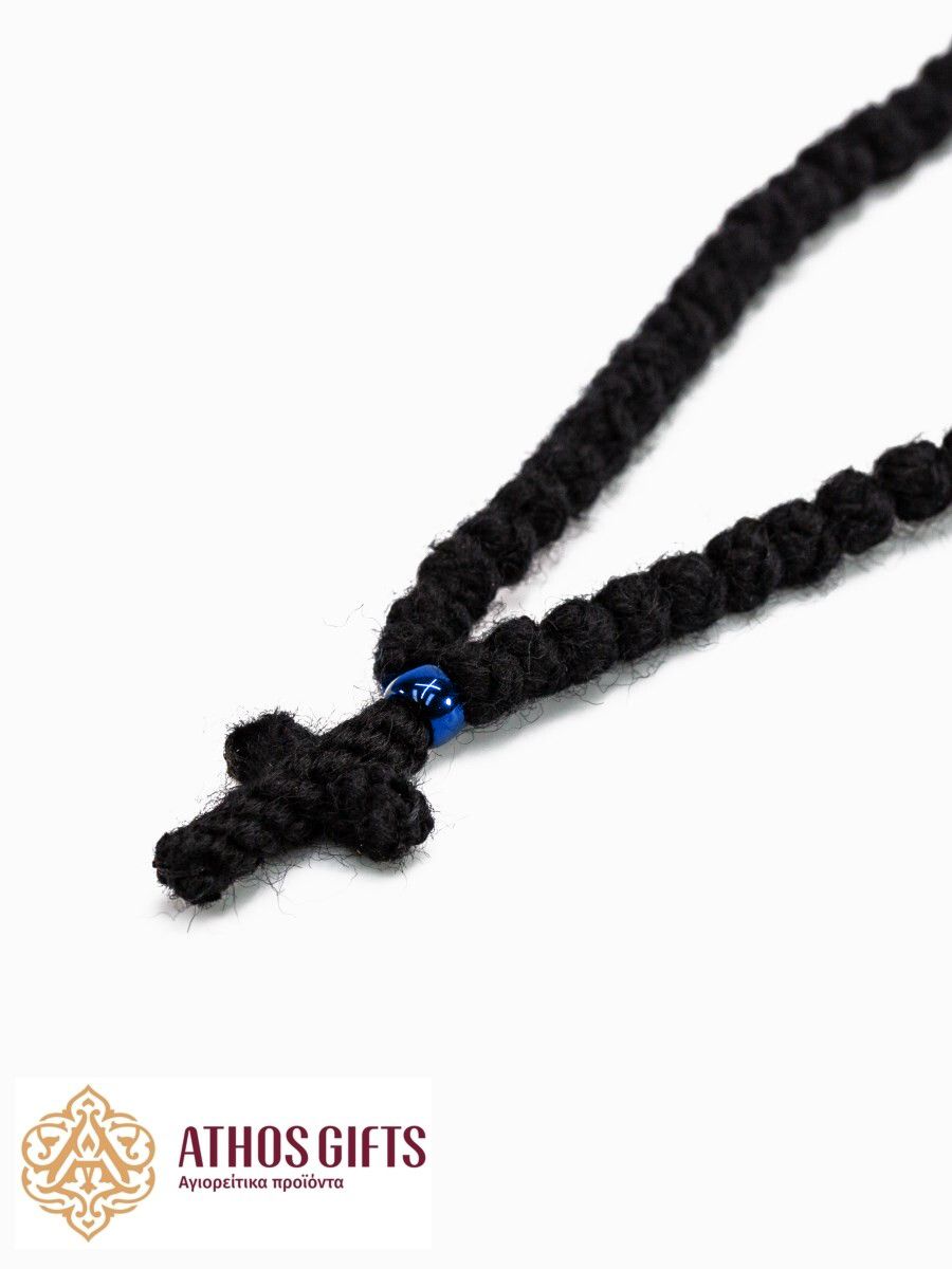 Handmade braided prayer rope 100 knots, Color of beads: Blue