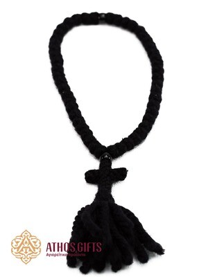 Handmade woven prayer rope with a cross, 50 knots.