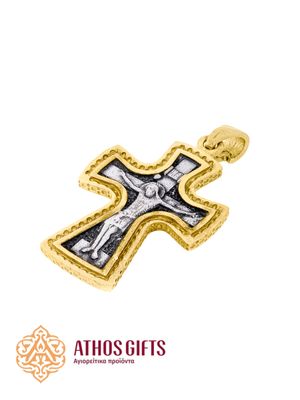 A silver cross pendant for the neck with an icon.
