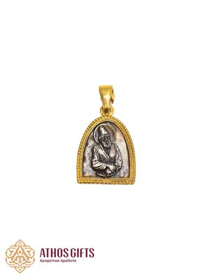 Silver icon medallion with the image of Saint Paisios of Mount Athos