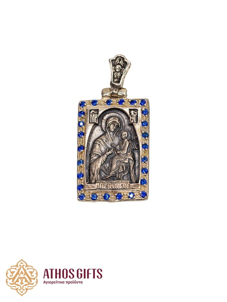 Silver icon medallion depicting the Mother of God Skoroposlushnitsa.