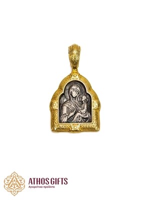 Silver icon medallion depicting the Mother of God Skoroposlushnitsa.