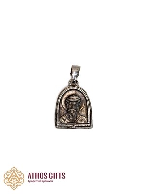 Silver medallion icon depicting Saint Spyridon of Trimythous.