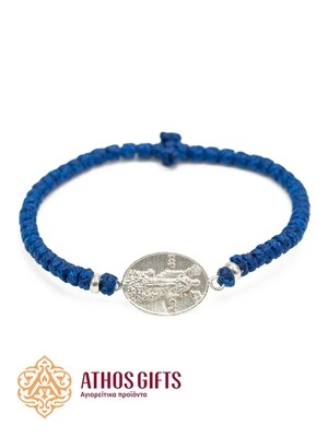 Handmade blue bracelet with an icon of the Mother of God, Abbess of Mount Athos.