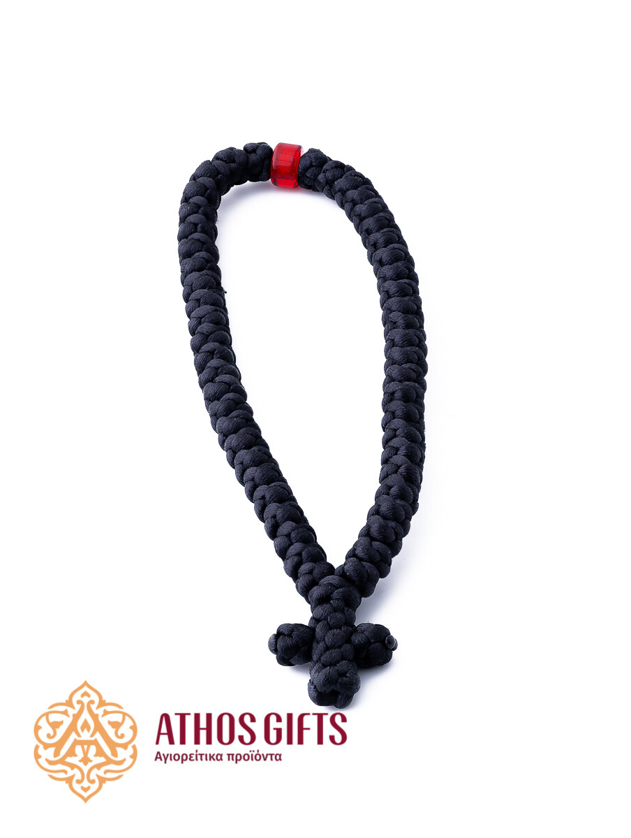 Handmade braided prayer rope 50 knots, Color of beads: Red