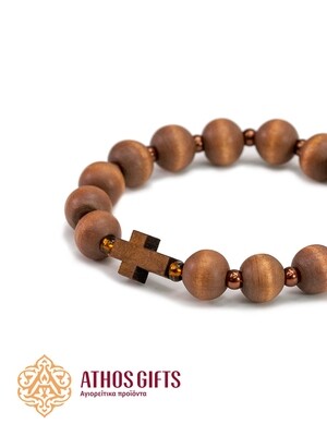 Orthodox Athos wooden bracelet with a cross and beads, made by Athos monks