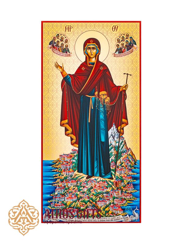 An exact copy of the icon of the Theotokos “Abbess of Mount Athos,” kept on the Holy Mountain.