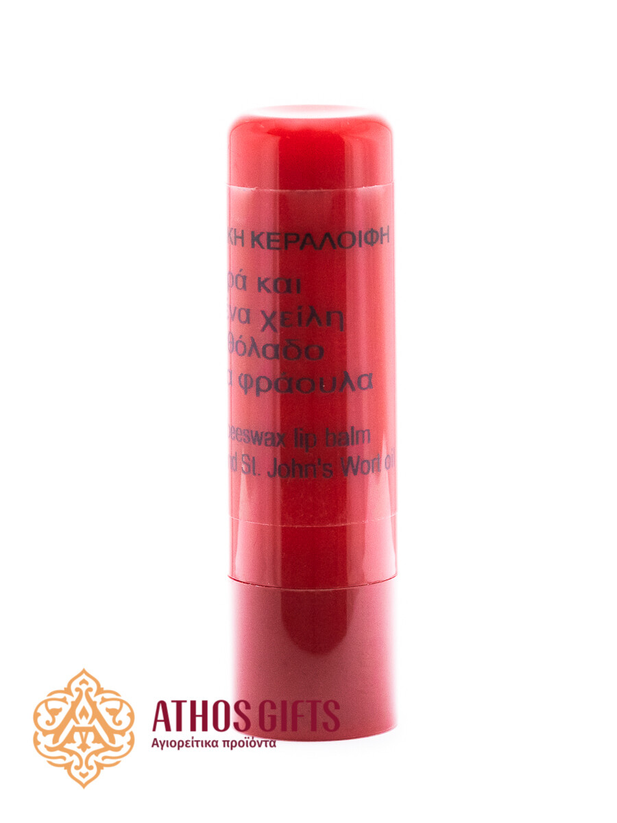 Strawberry lip balm made with natural beeswax and plant oils