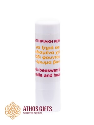 Vanilla lip balm made with natural beeswax and plant oils
