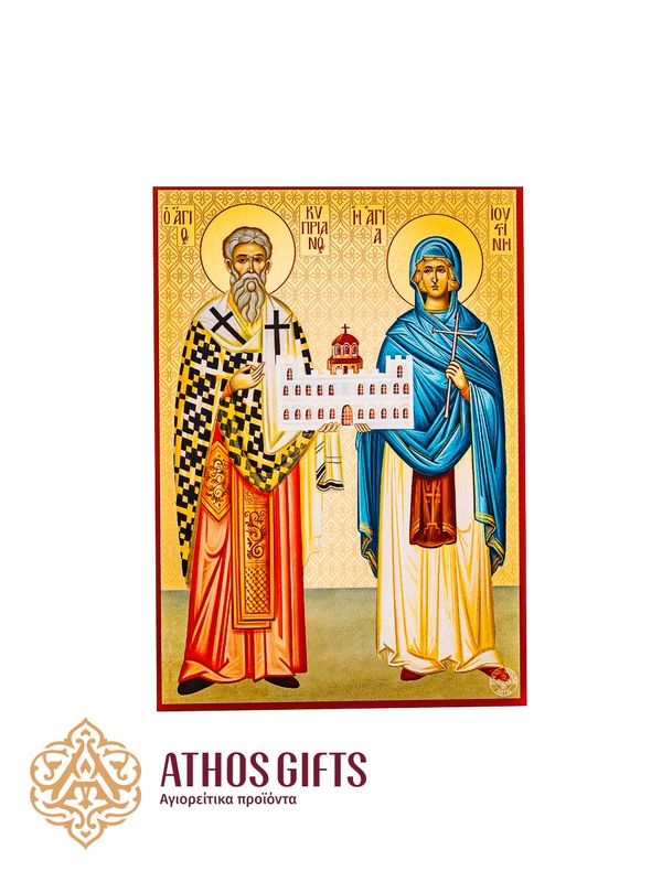 Icon of Saints Cyprian and Justina made on chipboard using the most advanced printing technologies