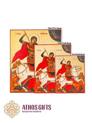 Η εικόνα του Αγίου Γεωργίου του Τροπαιοφόρου είναι κατασκευασμένη σε μοριοσανίδα