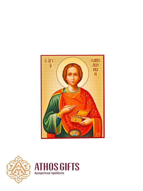 The icon of Saint Pantaleon is made on chipboard using the most advanced printing technologies