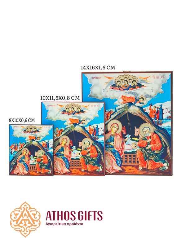 The icon of the Nativity of Christ is made on chipboard (particle board).