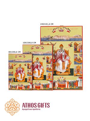 Икона Светог Спиридона израђена је на иверици уз коришћење најсавременијих технологија штампе